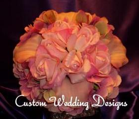 Beautiful Hygrangea, Rose & Calla Lily Bouquet. Real Touch Wedding Bouquet.
